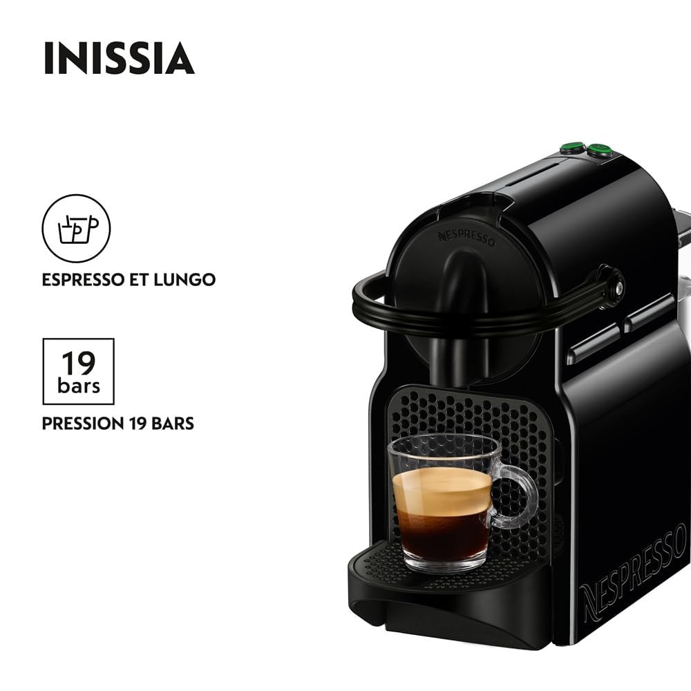 Nespresso Inissia Noire – Machine à Café 19 Bars + Kit de Bienvenue EN80.B